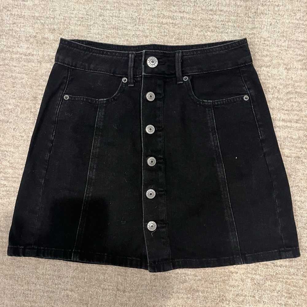 American Eagle Black Denim Button Down Skirt